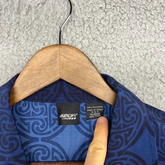 Vintage Amplify Skull Flames Shirt Men's Extra Large Blue Button All over Y2K - Picture 5 of 9